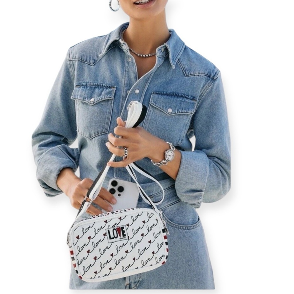 Brighton LOVE SCROLL Canvas Love White Black White Crossbody